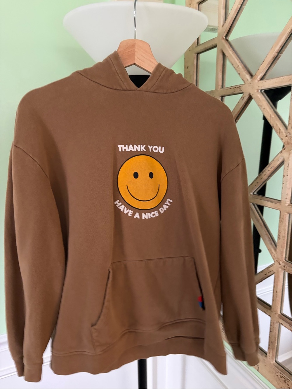 KULE Brown Hoodie with Yellow Smiley Graphic
